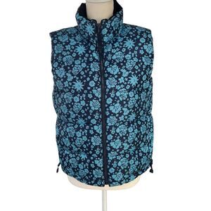 Ralph Lauren Polo Jeans Co. Women's Floral Goose Down Puffer Vest Blue Size Smal